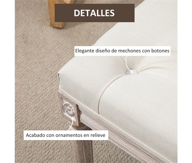 Taburete para Pie de Cama Poliéster, Espuma y Madera de Caucho Crudo