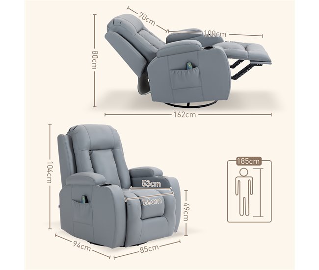 Sillón de Masaje PU HOMCOM, hogar - sofás y butacas Gris