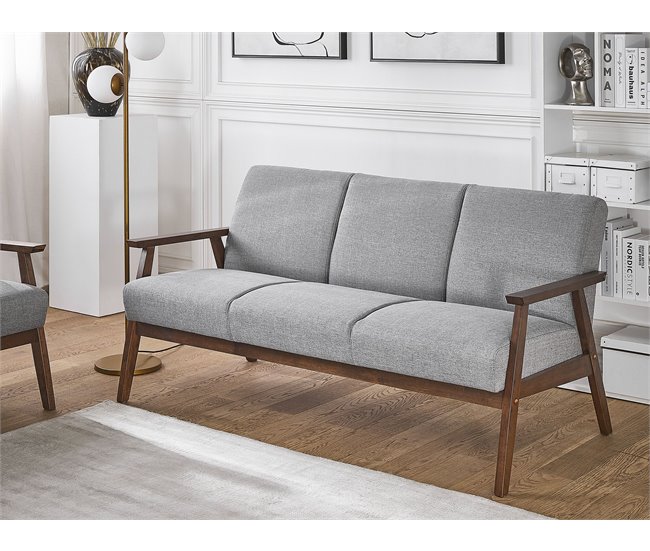 Beliani Sofá de 3 plazas Poliéster ASNES Gris Claro