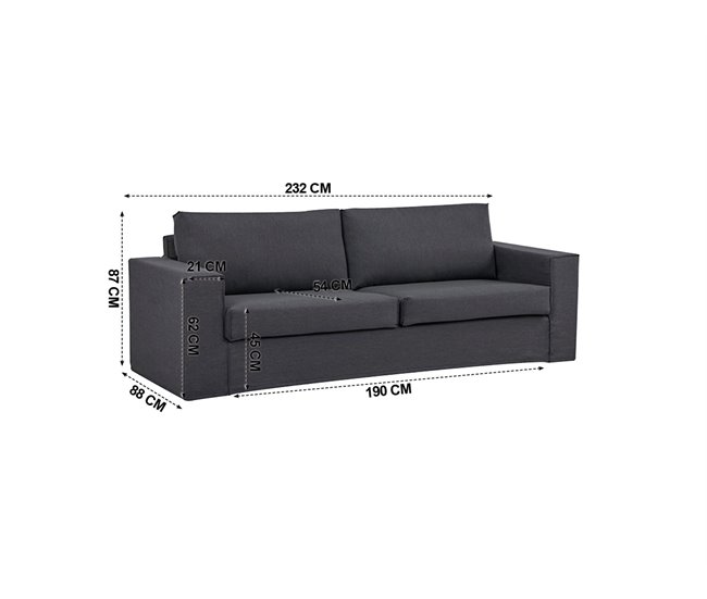 Sofá 3 plazas fijo JUNO desenfundable Gris Oscuro