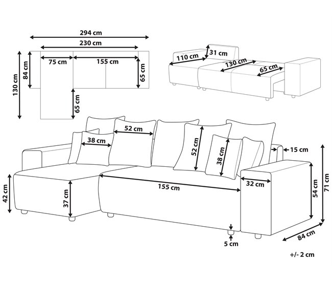 Beliani Sofá esquinero Pana LUSPA Beige