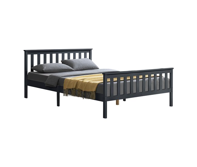 Cama doble de pino Breda con Somier y Reposacabezas - 168x209 Gris Oscuro