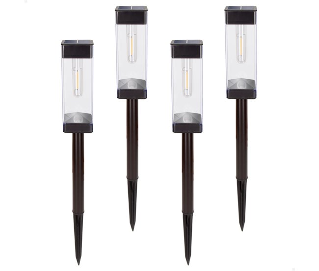 Aktive Set de 4 balizas solares LED 6 lúmenes con estaca Negro