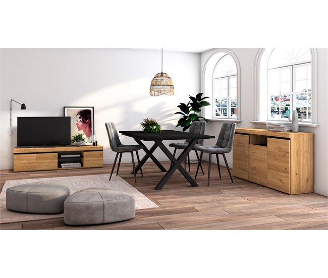 Conjunto Muebles de Salón, Mesa, Aparador, Mueble TV Roble