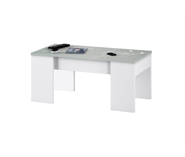 Mesa de centro elevable LINE II blanco y cemento Blanco/ Gris