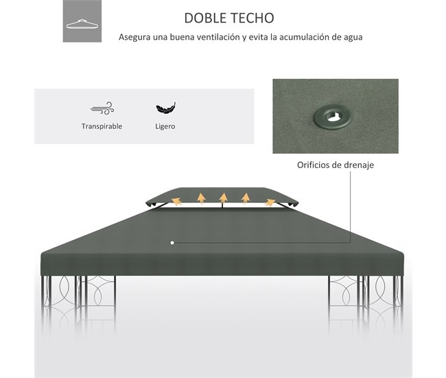 Techo de Repuesto para Cenador Poliéster Outsunny 400x300 Gris