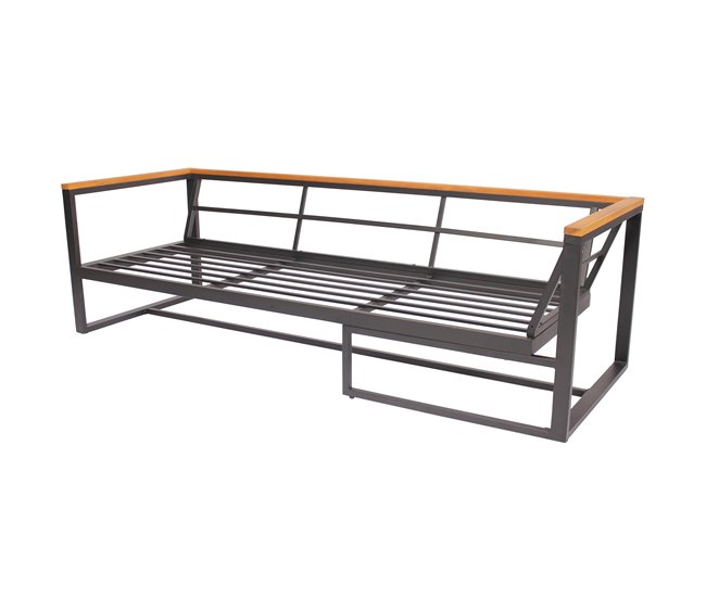 Set de jardín BRISA con 2 sofás y 1 mesa color gris y roble Gris/ Madera