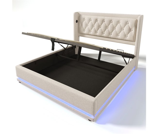 Cama de matrimonio de algodón con almacenaje 150x210 Beige