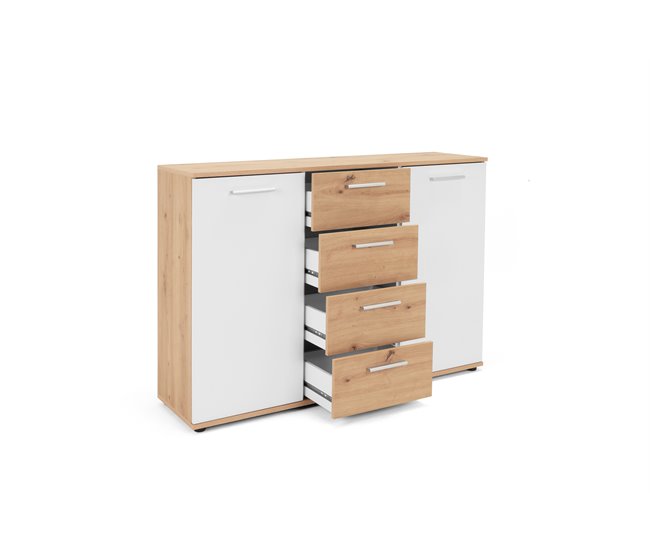 Aparador con 2 puertas y 4 cajones JACKY Blanco/ Madera