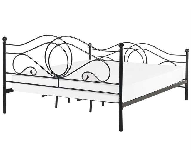 Beliani Cama Acero LYRA 182x209 Negro