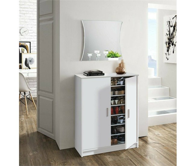 Armario multiusos 2 puertas efecto madera Blanco