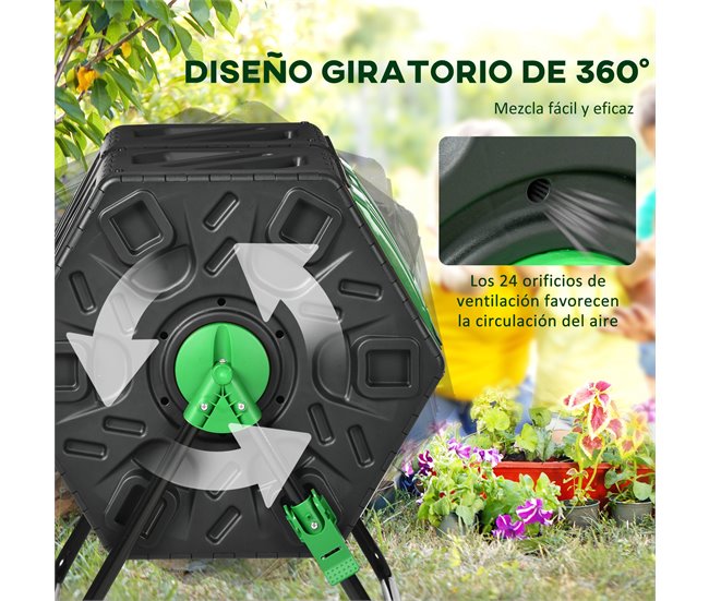 Compostador PP, Acero Outsunny Negro