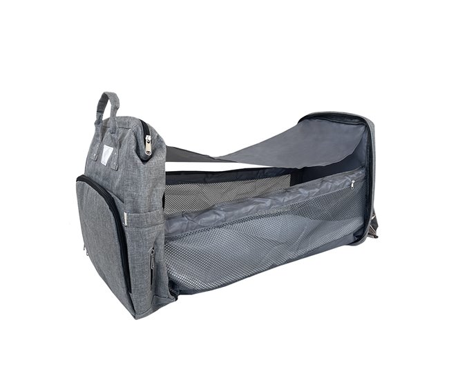Acomoda Textil – Mochila Cambiador de Pañales para Bebé con Cuna. Gris