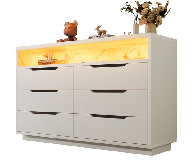 Cómoda de panel de partículas con 6 cajónes y 1 hueco Blanco