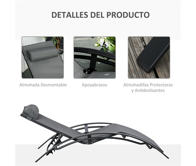 Tumbona Reclinable Aluminio, Texteline Outsunny Gris