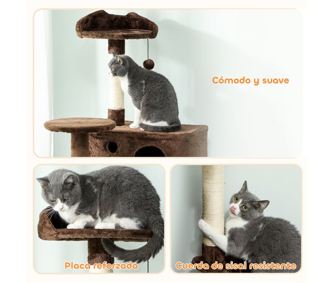 Árbol para Gatos Aglomerado de Madera, Felpa PawHut Marron