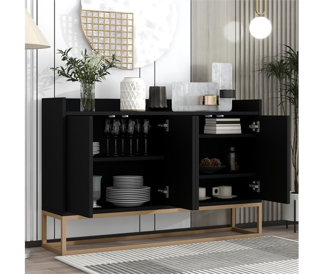 Aparador, 4 puertas, mueble comedor, comedor, sala, cocina 120 Negro