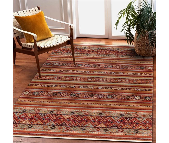 Alfombra KESHAN franjas oriental 7685/53578 120x145 Terracota