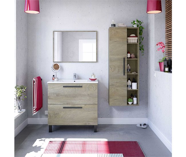 Armario baño Alise 1 puerta 5 huecos, Alaska, 135 cm Madera