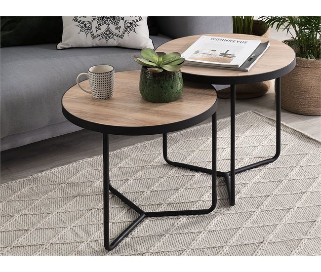 Beliani Conjunto de 3 mesas de centro MELODY Marron