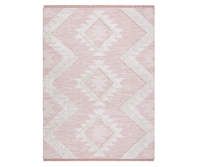 Alfombra ECO sisal BOHO MOROC Diamantes 22312 franjas 117x170 Rosa