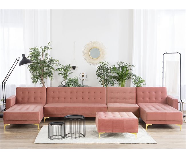 Beliani Sofá modular Terciopelo ABERDEEN Rosa