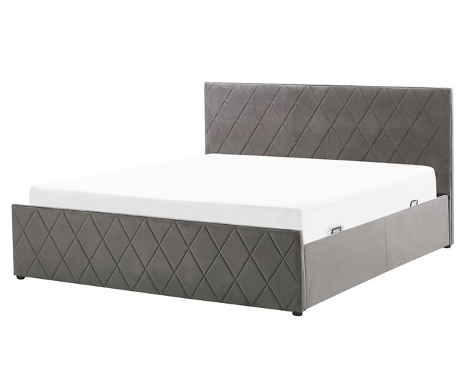Beliani Cama con somier Terciopelo ROCHEFORT 170x214 Azul Marino