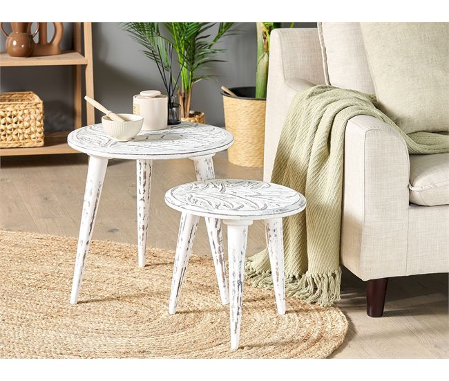 Beliani Conjunto de mesas CHANDRA Blanco/ Beige