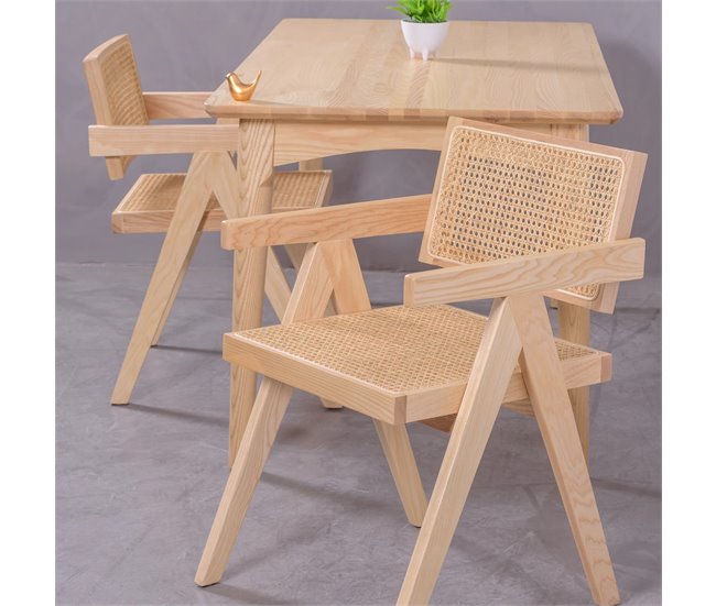 Silla clásica con reposabrazos en rattan y fresno - Compass Fresno