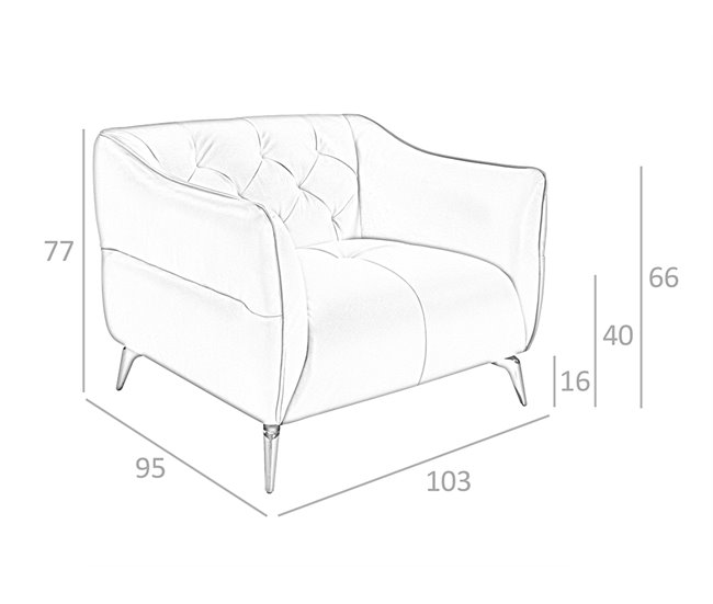 Sillón tapizado en piel con capitoné Marron Claro