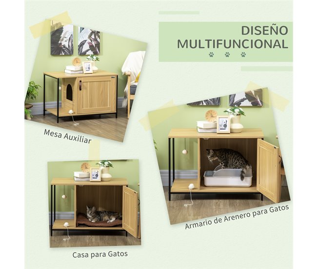 Arenero para Gatos Melamina de Madera, Acero PawHut Marron