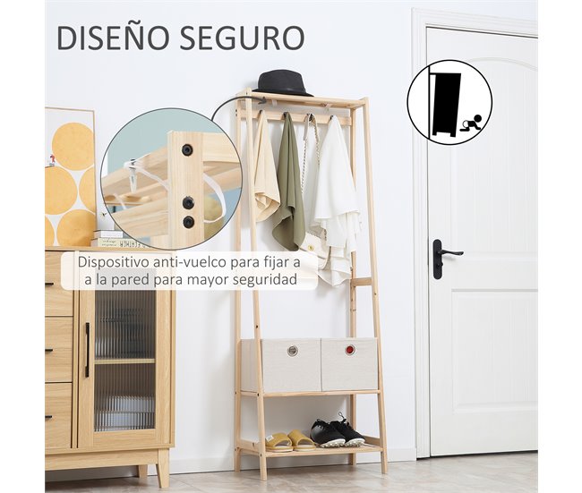 Perchero con Zapatero Madera de Abeto, Poliéster HOMCOM Marron