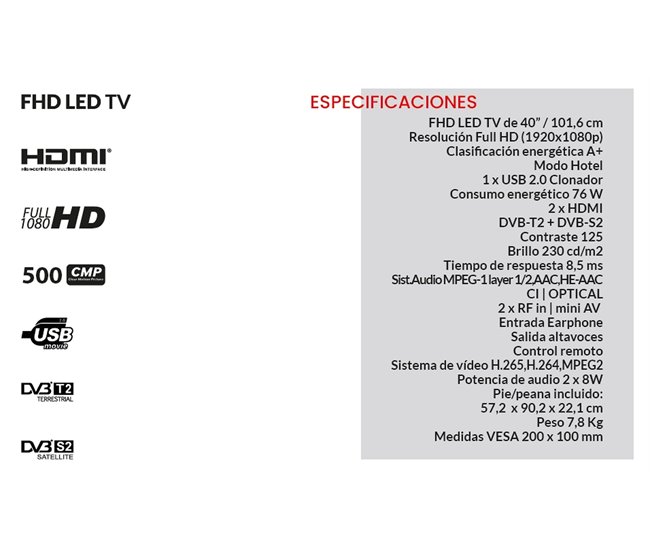 TV Infiniton INTV-40BA130 de 40”,  Full HD, Dvb-t2/c/s2 Negro