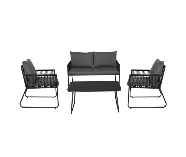 Set jardín con sofa 2 plazas 2 sillones y mesa de centro KELLY Gris Oscuro