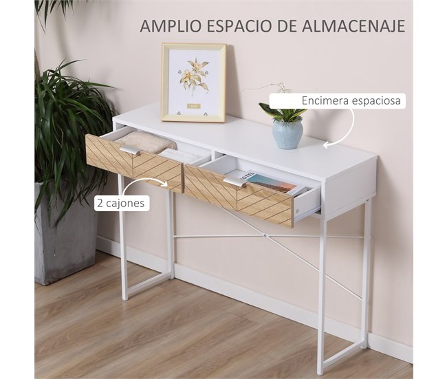 Mesa de Consola Metal, Melamina de Madera HOMCOM 100 Blanco