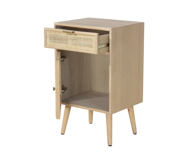 Mesita de noche con rejilla de ratán natural Madera