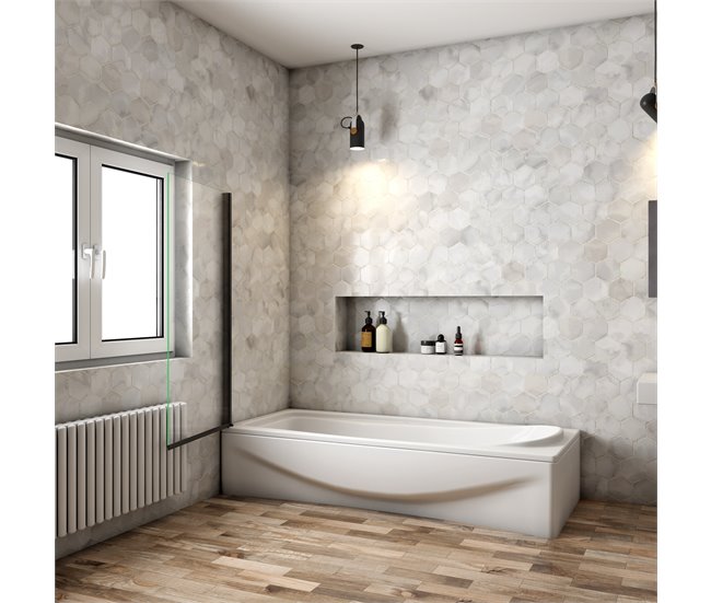 Mampara de Bañera Abatible,Vidrio Templado 6mm,Altura 140cm Blanco/ Gris