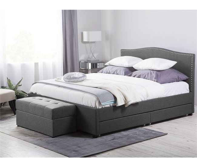 Beliani Cama con somier Poliéster MONTPELLIER 167x213 Gris Oscuro