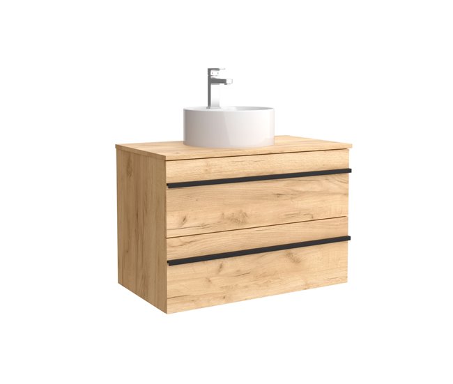 Mueble de baño BORN con perfil de tirador | Lavabo sobre encimera 80 Roble