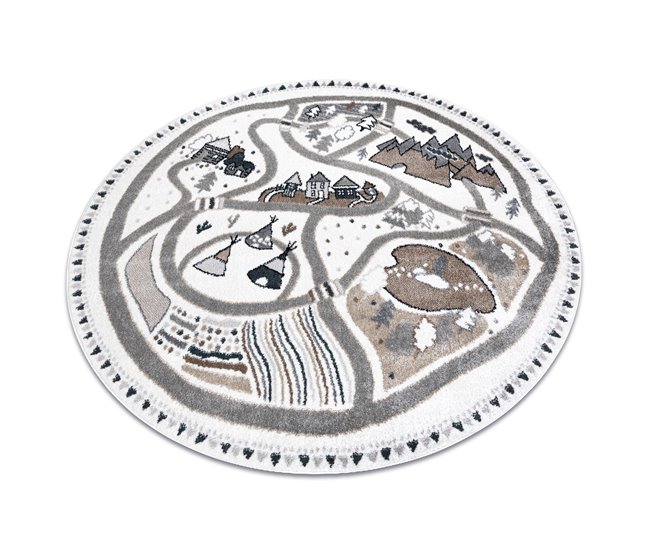 Alfombra FUN Land para niños la aldea calles circulo 100x100 Blanco