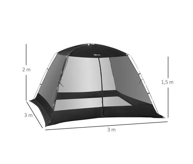 Carpa con Mosquiteras Poliéster, Textilene, Fibra Outsunny 300x300 Negro