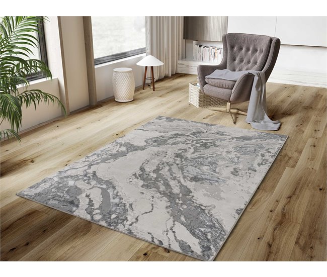 Alfombra abstracta efecto mármol con relieve AGATA - ATTICGO 80x150 Gris