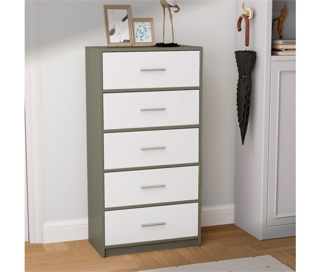 Max Home Cómoda 5 cajones de tela Blanco/ Madera