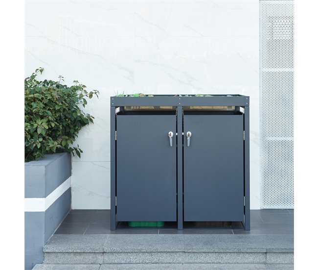 Cobertizo Valkeakoski para 2 cubos de basura de 120L acero Gris