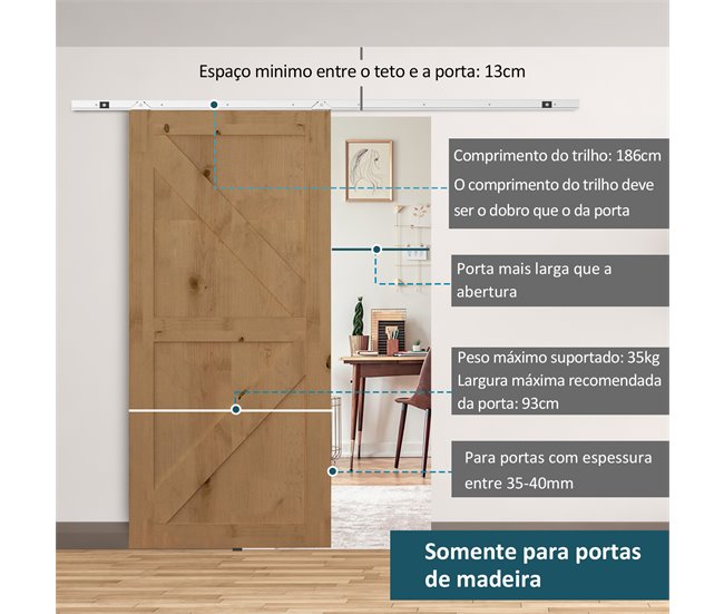 Herraje para Puerta Corredera Metal, Plástico HOMCOM 186 Plateado