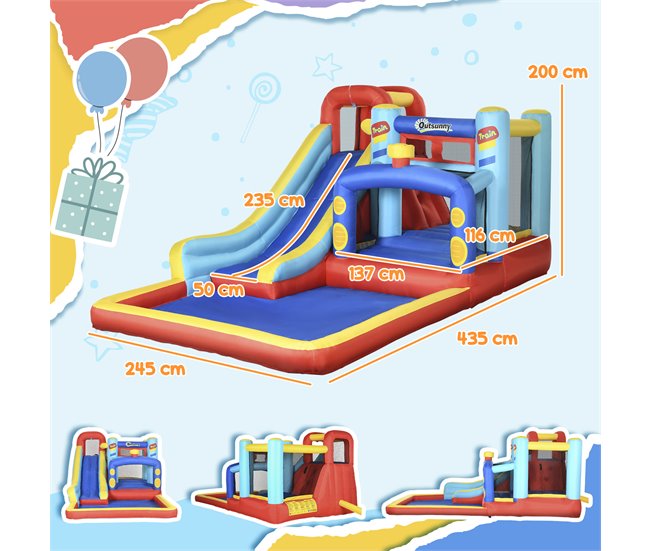 Castillo Hinchable Tela Oxford, Poliéster Outsunny Multicolor