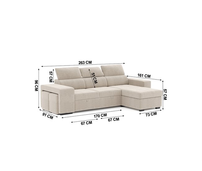 Chaise longue PHOENIX convertible en cama Beige
