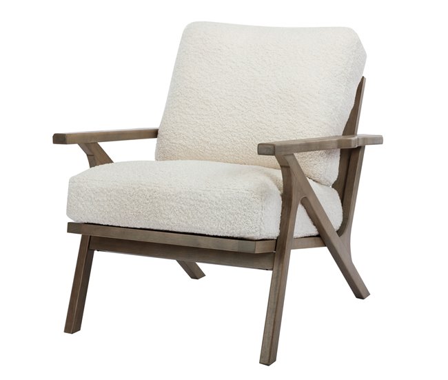 ALAN - Sillón de salón en tejido rizado Army y madera Crudo