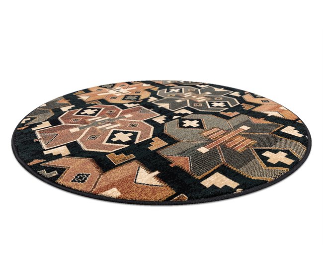 Alfombra de lana SUPERIOR circulo DIAS Étnico 135x135 Multicolor