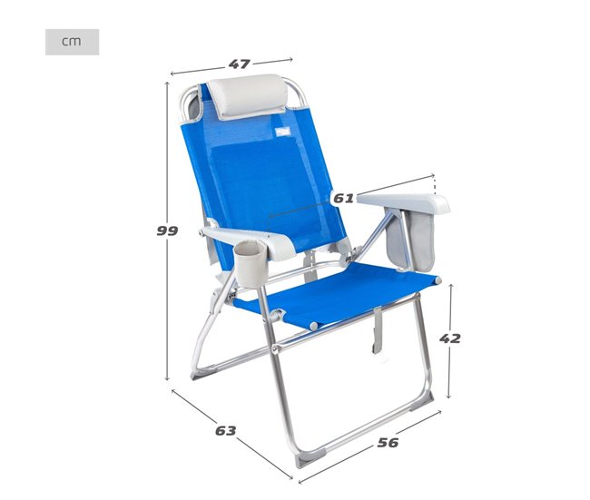 Aktive Pack 2 sillas playa plegables y multiposición asiento alto Azul